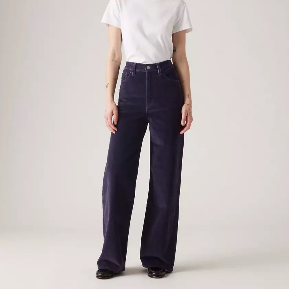Levi’s Corduroy Wide Leg Ribcage Pants (Dark Blue, 28 x 32)
